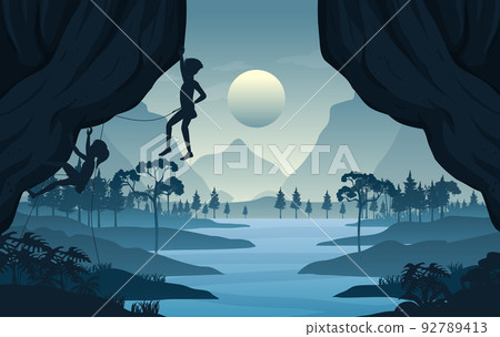 Silhouette rock climbing background Silhouette rock climbing background 92789413