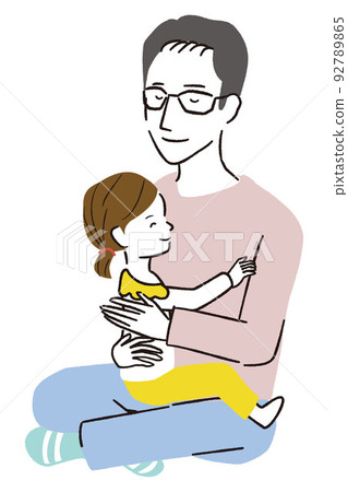 線描彩色插圖父親抱著女兒 線描彩色插圖父親抱著女兒 92789865