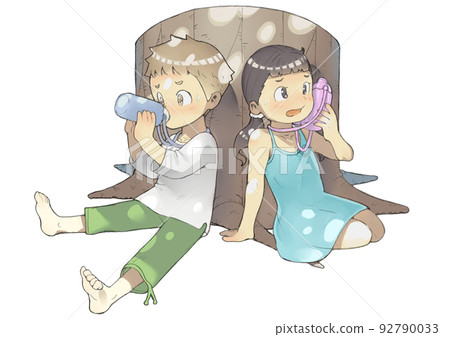 Boy and girl cooling off in the shade 92790033