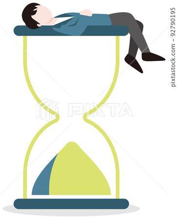 一個人躺在沙漏上的商業插圖 92790195