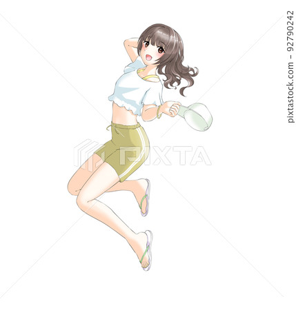 [Natural hair color] Girl with curly yellow hair in sporty summer clothes 92790242
