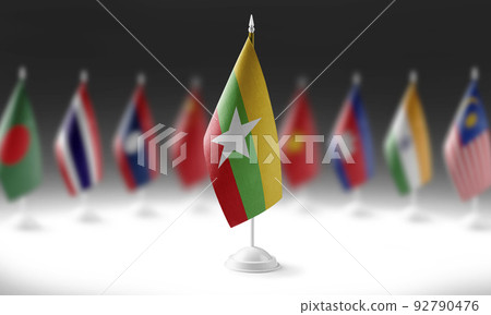 The national flag of the Myanmar on the background of flags of other countries The national flag of the Myanmar on the background of flags of other countries 92790476