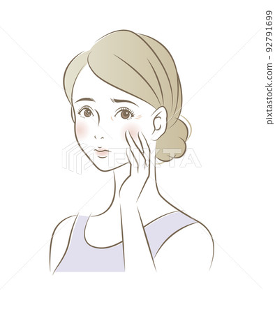 擔心眼部細紋的女性的插圖素材 Vector Beauty Skin Trouble 92791699