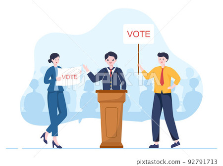 Political Candidate Cartoon Hand Drawn Illustration with Debates Concept for Promotion, Election Campaign, Active Discussion and Get Votes Political Candidate Cartoon Hand Drawn Illustration with Debates Concept for Promotion, Election Campaign, Active Discussion and Get Votes 92791713