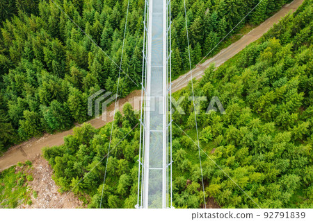 Top view of suspension Sky Bridge 721, Dolni Morava, Czech Republic.  92791839
