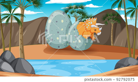Prehistoric forest with dinosaur cartoon Prehistoric forest with dinosaur cartoon 92792075