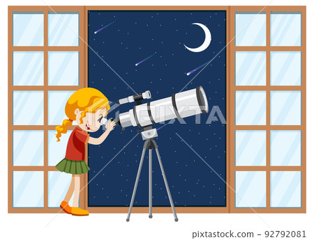 A girl observe night sky with telescope A girl observe night sky with telescope 92792081