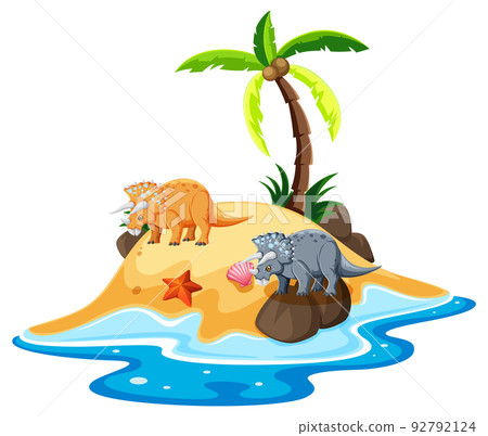 Scene with dinosaurs triceratops on island Scene with dinosaurs triceratops on island 92792124