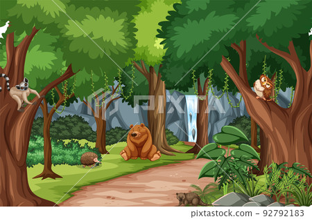 Wild animals in the forest scene Wild animals in the forest scene 92792183