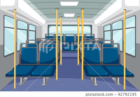 Bus interior with empty blue seats Bus interior with empty blue seats 92792195