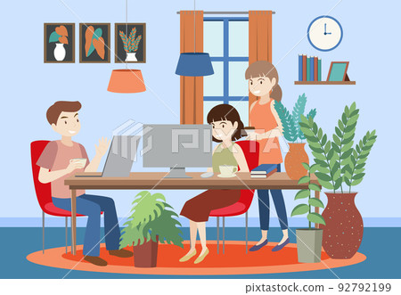 Workplace interior in flat design concept 92792199