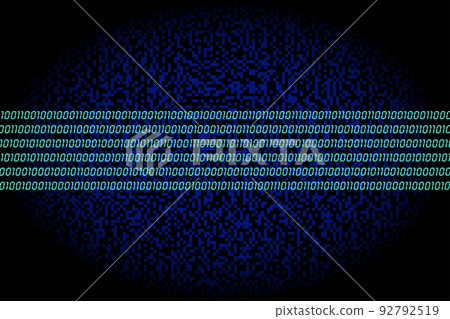 Data highway. Band of six turquoise rows consisting of zeros and ones, binary coding, over a dark blue background of randomly generated square dots. Symbol for Big Data and surveillance. illustration Data highway. Band of six turquoise rows consisting of zeros and ones, binary coding, over a dark blue background of randomly generated square dots. Symbol for Big Data and surveillance. illustration 92792519