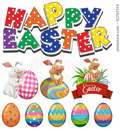 Easter theme with easter bunny and eggs Easter theme with easter bunny and eggs 92792559