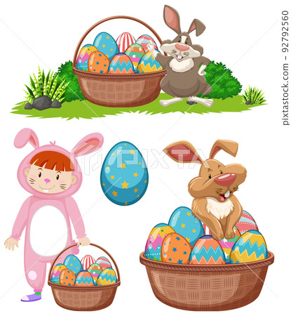 Easter theme with rabbit and eggs Easter theme with rabbit and eggs 92792560