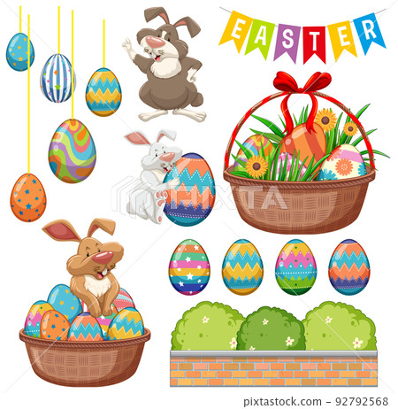 Happy Easter day with bunny and eggs 92792568