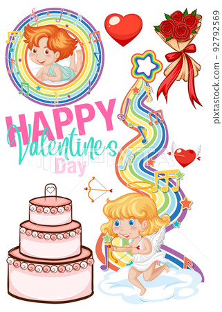 Valentine theme with cupid and rainbow 92792569