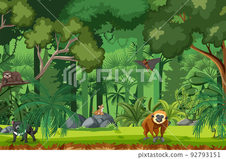 Wild animals in the forest scene 92793151