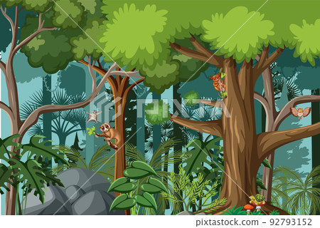 Wild animals in the forest scene 92793152