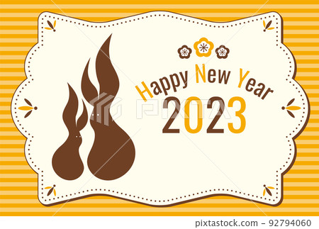 2023 Year of the Rabbit New Year's card with border pattern cute rabbit 92794060