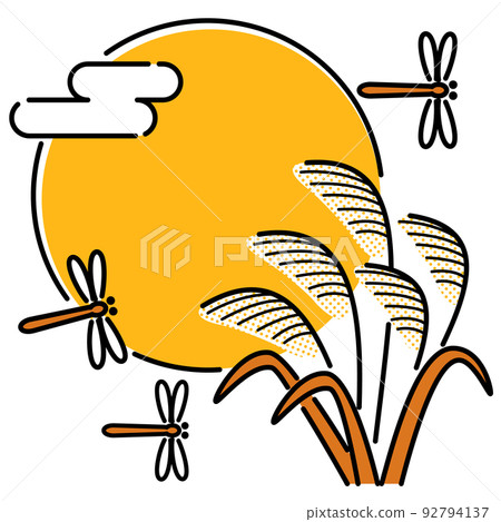 Illustration of a full moon and a dragonfly 92794137