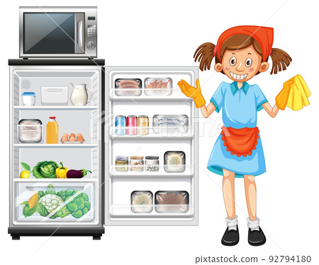Refrigerator with lots of food with maid 92794180