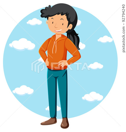 Active girl simple cartoon character 92794240