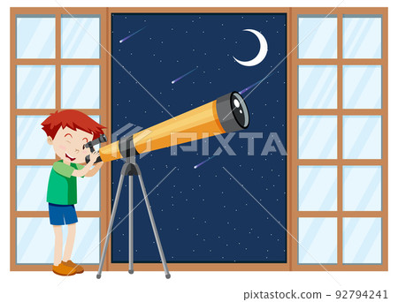 A boy observe night sky with telescope 92794241