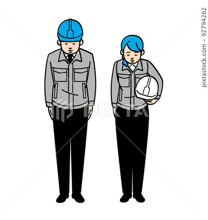 Work clothes helmet bowing men and women whole body 92794262