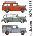 Three old delivery cars 92794383