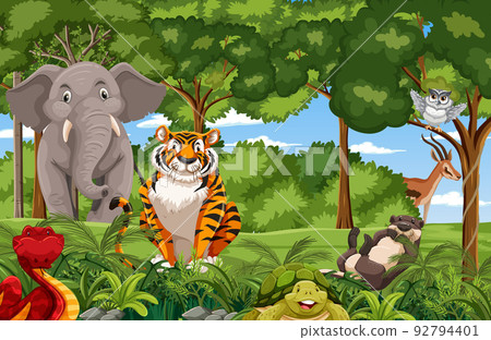 Wild animals in the forest scene 92794401