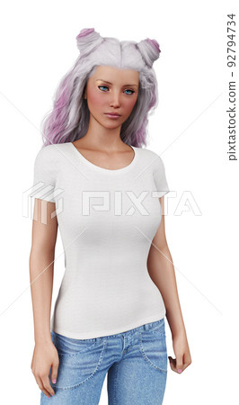 3D Girl with pink white hair in white shirt 3D Girl with pink white hair in white shirt 92794734