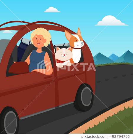 Traveling with pets by car. Tourist with a pet on vacation 92794795