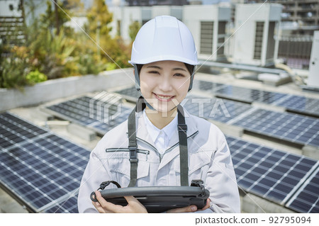 Solar panel maintenance inspection female 92795094