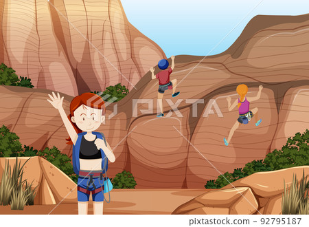 Outdoor scene with rock climber on cliff 92795187