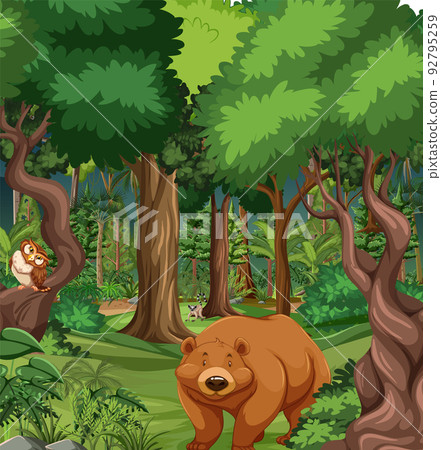 Forest scene with wild animals Forest scene with wild animals 92795259