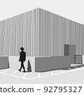 Black and white architectural with a person in the form of a silhouette 92795327