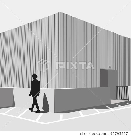 Black and white architectural with a person in the form of a silhouette 92795327