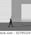 Black and white architectural illustration with a person in the form of a silhouette 92795329