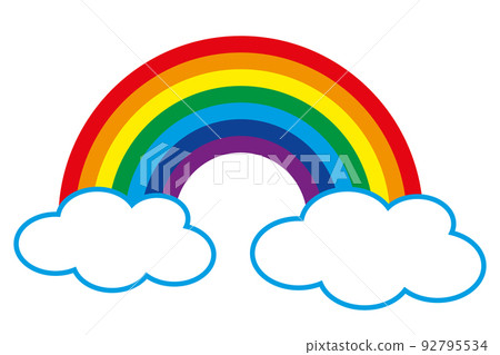 Vector colorful rainbow symbol with white clouds Vector colorful rainbow symbol with white clouds 92795534