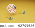 Target with arrow realistic 3D render illustration. Bullseye with arrows for business and goal. Realistic colorful target illustration for leadership and perfect solution 92795626