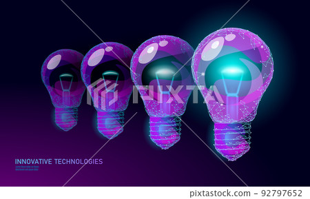 Light bulb idea business concept. Creative active human brain artificial intelligence next level man menthal abilities.Symbol of wisdom. Blue low poly polygonal 3D triangle vector illustration art 92797652