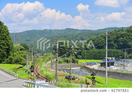 Kuwaki Railroad Crossing Summer Scenery Countryside Crossing Nostalgic Summer Scenery Kuwaki Railroad Crossing Summer Scenery Countryside Crossing Nostalgic Summer Scenery 92797881