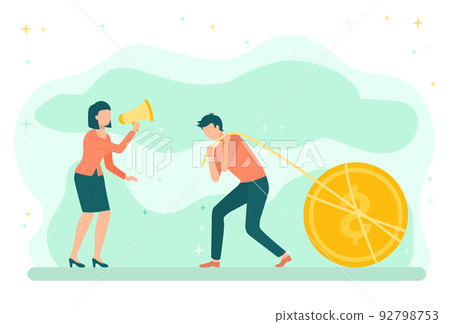 Golden Dollar Coin Woman Shouting at Man Business Golden Dollar Coin Woman Shouting at Man Business 92798753