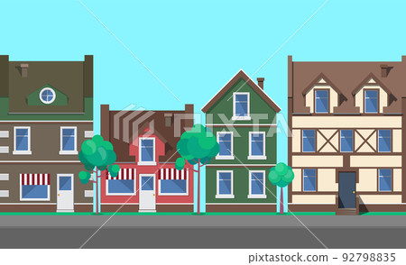 Street of Old Town, City with Architecture Vector Street of Old Town, City with Architecture Vector 92798835