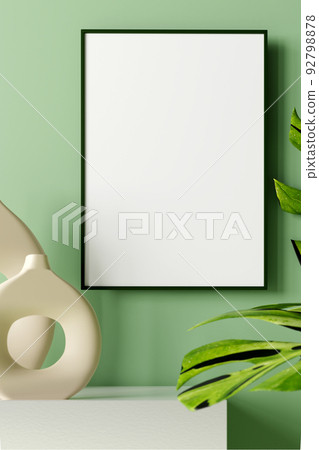 View room decor made up frame and vase on a green. Mockup 3d render 92798878