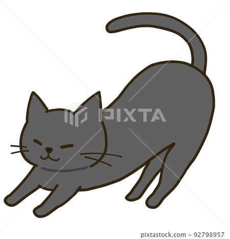 A simple black cat that stretches 92798957