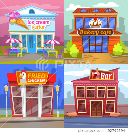 City Cafe with Terrace, Urban Restaurant Vector City Cafe with Terrace, Urban Restaurant Vector 92799394