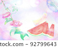 水彩風格風鈴、西瓜和牽牛花的插圖 92799643