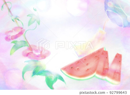 水彩風格風鈴、西瓜和牽牛花的插圖 水彩風格風鈴、西瓜和牽牛花的插圖 92799643