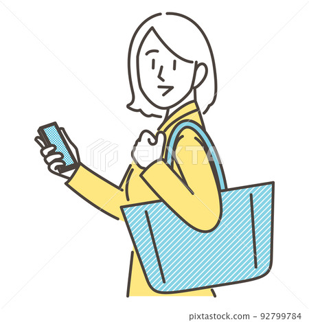 Young women meeting for a date outdoors. Holding a smartphone with a smile [vector illustration material] 92799784